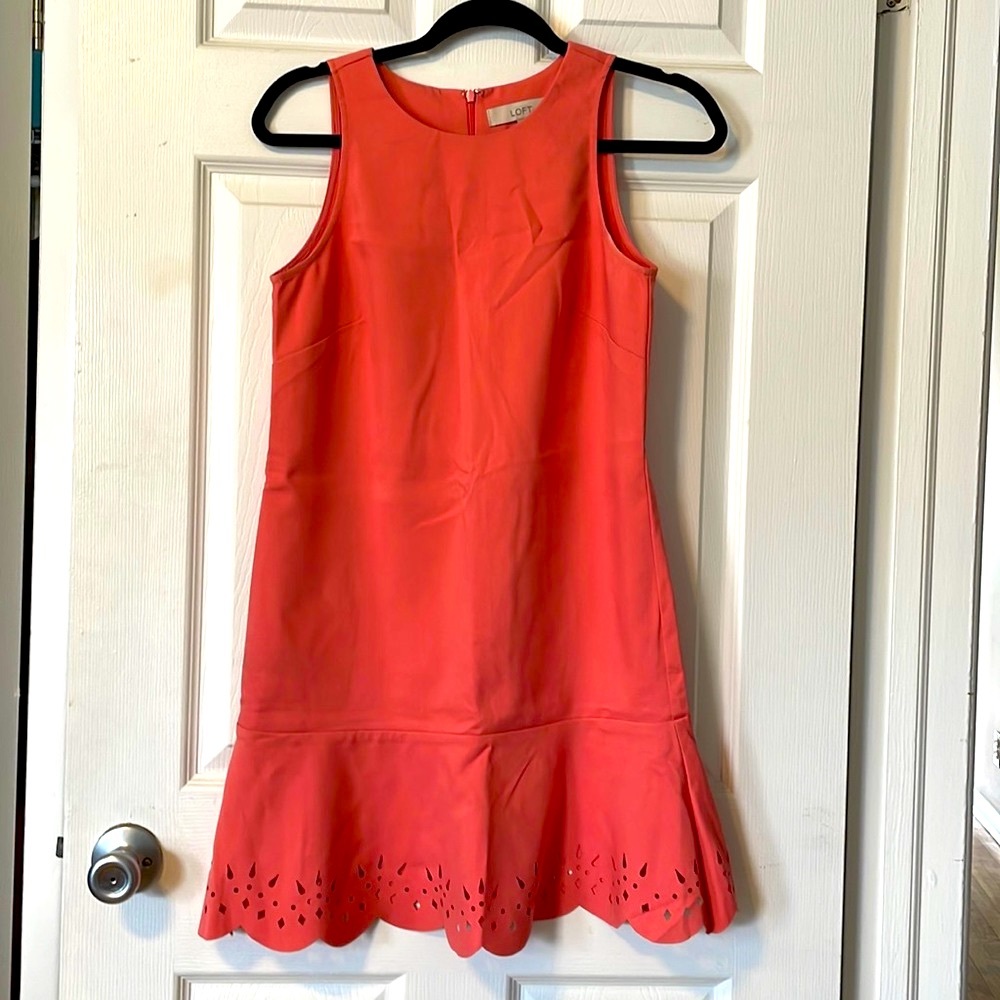 Pink LOFT flair dress with laser cut detail